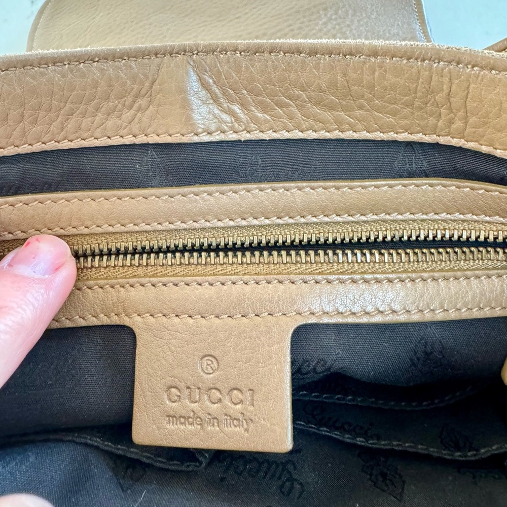 Gucci Taupe Suede Shoulder Bag with Gold Hardware - Picture 11 of 15